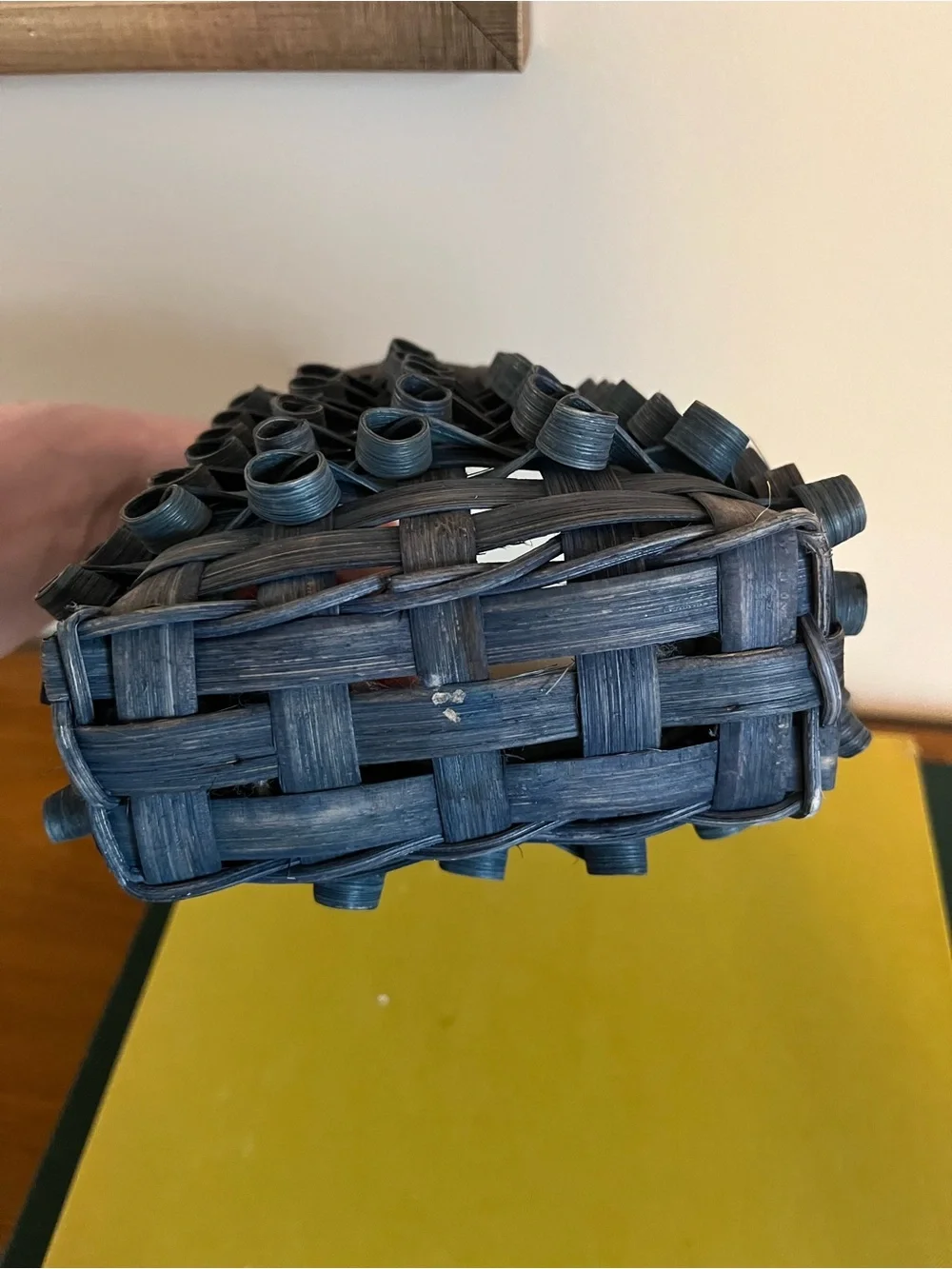 Small Blue Twisted Wicker Basket With Handle